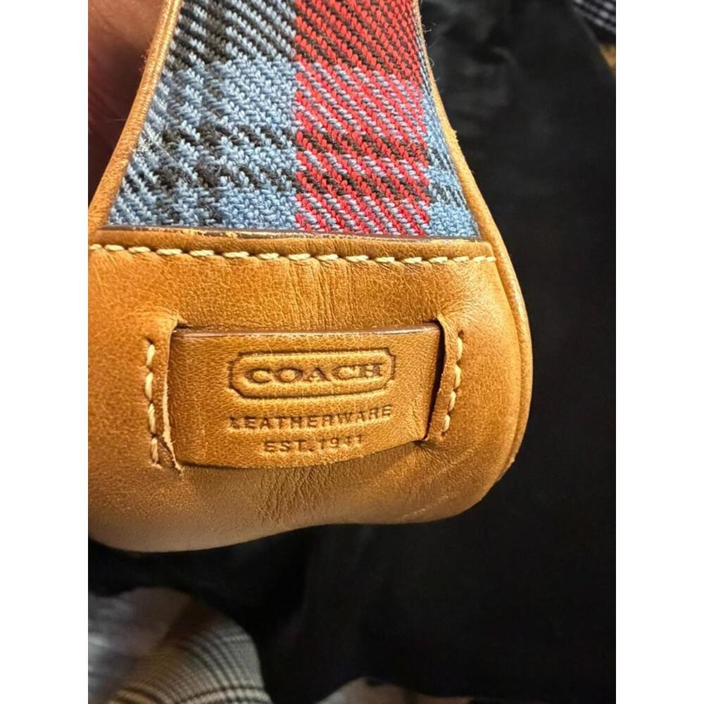 Coach Tartan Plaid Mini Shoulder Bag with Leather Trim and Bottom